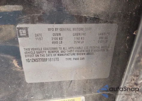2008 Chevrolet Malibu Ltz from USA, damaged, VIN 1G1ZK57708F161970